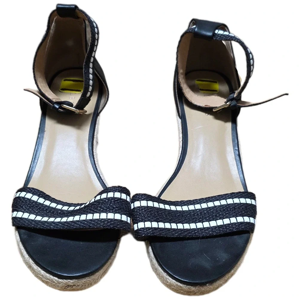 Talbots‎ Espadrille Wedge Sandals Women's Size 11 Black Beige Ankle Strap